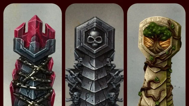 The quest markers from the core game of Return to Dark Tower painted