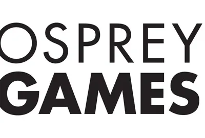 The logo of Osprey Games features a stylized design with the letters "O" and "G" intertwined in a bold, modern font. The logo is predominantly black and white, with the "O" appearing larger and more prominent, while the "G" is slightly smaller and positioned to the right. The overall design conveys a clean and professional aesthetic, suitable for a gaming publisher.
