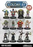 A collection of twelve intricately designed tabletop miniatures is displayed in a grid format. The figures include a variety of colorful characters, such as humanoid creatures with distinct features, clothing, and accessories, showcasing a mix of fantasy and sci-fi elements. The background is a light gray with a subtle grid pattern, and the text "NEW RELEASES" is prominently featured at the bottom.