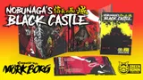 "NOBUNAGA'S BLACK CASTLE" book covers, open book with text and illustrations, yellow background.