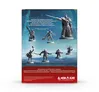 Miniature figures of World of Warcraft characters on icy terrain with text in multiple languages.