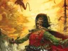 Skeletal figure in red coat and green cape, fiery sky, text "The Dying Earth"