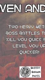 The image features two book covers side by side, titled "Stairway to Heaven" on the left and "Highway to Hell" on the right. "Stairway to Heaven" depicts a serene scene with figures ascending a staircase towards a bright light, while "Highway to Hell" showcases a darker, more chaotic landscape with fiery elements. Bold text in the center reads, "TWO HEAVY METAL BOSS BATTLES THAT KILL YOU QUICK BUT LEVEL YOU UP QUICKER!" The Greedy Gorgon Press logo is visible in the bottom left corner.