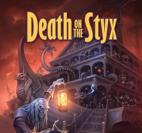 Death on the Styx, dark ship with monsters and skeletal crew, glowing lantern.