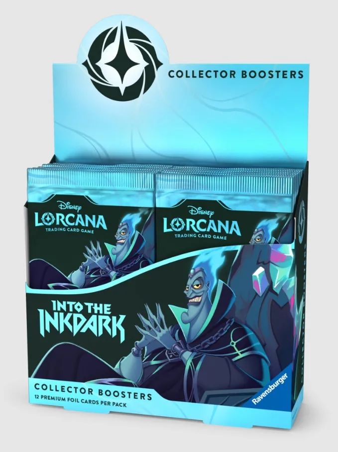 Disney Lorcana Collector Boosters box with Hades, "Into the Inkdark" text.
