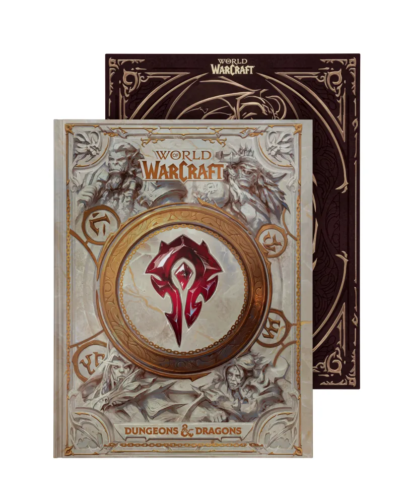 Two World of Warcraft books with ornate covers, one showing a red Horde symbol.