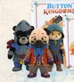 Three plush toys: bear in armor, pug in robe, cat with sword. "BUTTON KINGDOMS" text in background.