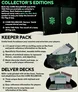 Two black books with glowing green symbols, a map, cards, and tokens.