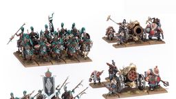 A detailed display of a Grand Cathay army features a variety of miniatures, including 30 Jade Warriors in ornate armor, equipped with hand weapons and shields or halberds, arranged in multiple units. The scene also showcases 10 Jade Lancer cavalry, two Cathayan Grand Cannons, and accompanying artillery crews, all set against a grassy base. Prominent banners and intricate details on the miniatures highlight the rich aesthetic of this new army.