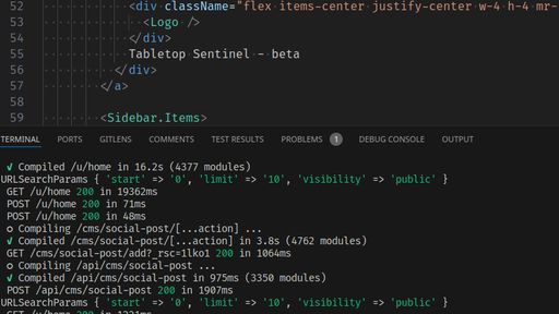 a snapshot of the developers code, showing 'Tabletop Sentinel - beta'
