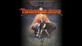 Dragonslayer album cover with two men, shield, spear, dragon, and text "MUSIC FROM THE MOTION PICTURE Dragonslayer COMPOSED AND CONDUCTED BY ALEX NORTH"