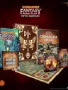 Warhammer Fantasy Role-Play Fifth Edition books, dice, and maps on dark background.