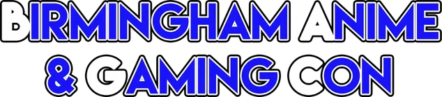 The text features the words "BIRMINGHAM ANIME & GAMING CON" in bold, vibrant blue letters against a contrasting background. The design emphasizes a playful and energetic theme, suitable for an event focused on anime, gaming, and related activities. The letters are stylized, with some featuring unique shapes, enhancing the visual appeal.