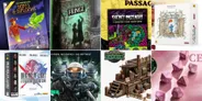 Top left: "PASSAGE" logo, "SECRET PASSAGES" box with colorful fantasy art, text "A CELEBRATION OF CLASSIC TABLETOP GAMING." Top right: "Line by Line" book cover showing a child in a mirror with text "Designed by Tink Stainton."