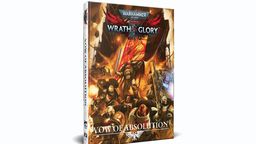 A visually striking cover for the supplement "Vow of Absolution" for Warhammer 40,000 Roleplay: Wrath & Glory. The artwork features a dynamic scene with several Space Marines in ornate armor, engaged in battle amidst a backdrop of chaos and destruction. The title "VOW OF ABSOLUTION" is prominently displayed at the bottom, with the "WRATH & GLORY" logo at the top, surrounded by dramatic colors and intense imagery that captures the essence of the Warhammer 40,000 universe.
