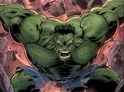 Green muscular Hulk roaring, fists clenched, debris flying.