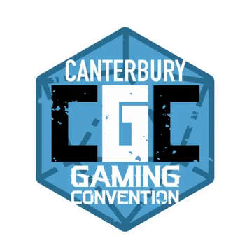 A hexagonal logo features the text "CANTERBURY" at the top, with "CGC" prominently displayed in large, bold letters in the center. Below, the words "GAMING CONVENTION" are written in a smaller, stylized font. The logo is primarily in shades of blue, with a textured background that adds depth.