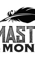 The logo for New Gamemaster Month features the words "NEW GAMEMASTER MONTH" in a bold, stylized font. The word "NEW" is positioned above "GAMEMASTER," with a feather quill graphic integrated into the design, suggesting creativity and storytelling. Below, the word "MONTH" is prominently displayed, with a small ink droplet accentuating the theme of writing and game mastering. The overall color scheme is monochromatic, emphasizing a clean and professional look.
