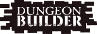 The image features the text "DUNGEON BUILDER" prominently displayed in a bold, distressed font, set against a dark background that resembles wooden planks. The letters are white with a textured appearance, giving a rugged feel that aligns with the theme of dungeon building. The overall design conveys a sense of adventure and creativity, suitable for tabletop gaming enthusiasts.
