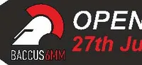 A black banner features the text "OPEN DAY" in bold red letters, with the date "27th June 2026" also in red. The logo of Baccus6mm, depicting a stylized helmet, is positioned on the left side of the banner. The overall design emphasizes a clean and professional look, suitable for promoting the event.