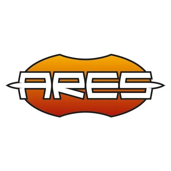 ARES logo with orange and red shield background