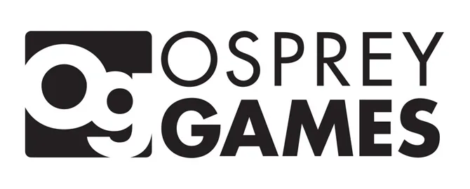 The logo of Osprey Games features a stylized design with the letters "O" and "G" intertwined in a bold, modern font. The logo is predominantly black and white, with the "O" appearing larger and more prominent, while the "G" is slightly smaller and positioned to the right. The overall design conveys a clean and professional aesthetic, suitable for a gaming publisher.