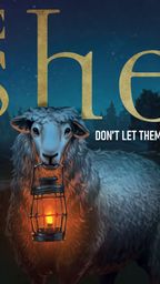 A large, cartoonish sheep stands prominently in the foreground, holding a lantern in its mouth, set against a dark, eerie landscape with trees and a winding path. The title "The Sheep" is displayed in bold, golden letters at the top, while the tagline "DON'T LET THEM CATCH YOU SLEEPING." is positioned below. A circular badge in the bottom left corner indicates that the project was "Funded in 20 Minutes."