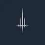 A minimalist logo featuring a stylized, symmetrical design with five vertical lines of varying heights, set against a dark background. The lines are white, creating a stark contrast with the deep color behind them. The overall effect is sleek and modern, suggesting a connection to a dynamic or action-oriented theme.