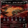 A detailed game box design for "Fury of Dracula: 5th Edition" features a map of Europe in warm tones, highlighting various cities and regions. Prominently displayed are six character miniatures, including Mina Harker, Van Helsing, Lord Godalming, John Seward, Count Dracula, and Jonathan Harker, each positioned on the map. The text at the top reads "FIND THE COUNT - BEFORE TIME RUNS OUT," while a tagline at the bottom poses the question, "BUT WILL ANY OF THEM MAKE IT OUT ALIVE?"