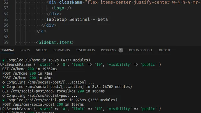a snapshot of the developers code, showing 'Tabletop Sentinel - beta'