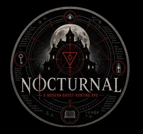 Nocturnal: A Modern Ghost-Hunting RPG, haunted house, full moon, occult symbols.