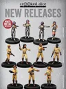 Nine miniatures in sci-fi uniforms, some holding guns, on black bases. Text: "NEW RELEASES WHITE METAL RELEASE LUNA COMMAND SUBMARINE SECURITY"