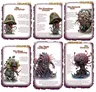 Six characterful and disturbing monster illustrations are displayed, each accompanied by a brief description. The top row features "The Mycophage," a creature resembling a mushroom with tentacles, and "The Mycophage Dreamer," which has a bulbous head and a gaping maw. The bottom row includes "The Bloom of Devouring," a grotesque plant-like entity, "The Viscid Harbinger," with multiple appendages, and "The Coralfroot," characterized by a brain-like structure and tendrils. Each illustration is labeled "UNLOCKED," indicating they are part of the Kickstarter campaign for the "Bestiary of the Forbidden."