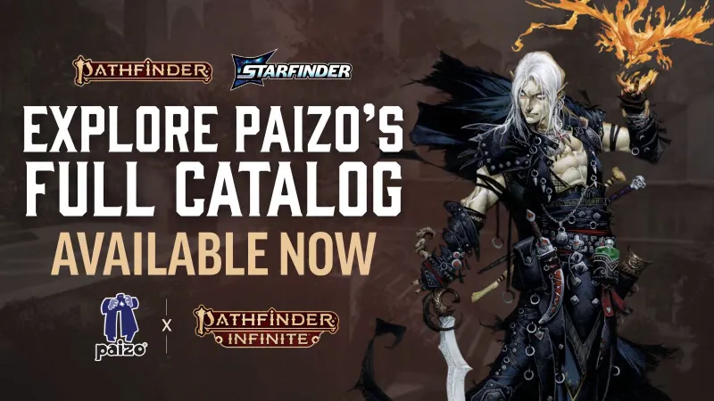Warrior with white hair, black armor, sword, and fiery phoenix. Text: "PAIZO'S BLOG NOW".