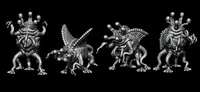 Eldritch creature with wings, four legs, tentacles and eyes on stalks