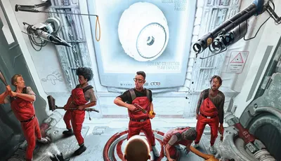 Troubleshooters on a task in front of a TV screen with the Computer Eye