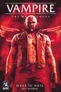 Bald man in leather vest, glowing red wings behind, text "VAMPIRE THE MASQUERADE" above.