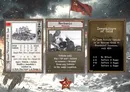 Three cards from a tabletop wargame. The left card shows a black-and-white illustration of soldiers on a tank, with attack tables and text: "Shot. Pen 2. Ranged Attack. 0 1 2 3 Attack 8 9 11 12 3H 6 7 9 12 2H 4 5 7 9 12 -1H Device. Spray. Pen 1. Ranged Atk. +1. Vehicle. 1 Action. Health 2. Immobile 1. Loadout 10. Has Cover 3 at Range 0." The center card is titled "Mechanic" with Russian text "Механик" below, showing a black-and-white photo of three men working on a vehicle, and text: "Vehicle only. Pay 1 XP and 1 Action to remove 1 Wound from any Vehicle in the same Location." The right card is titled "Investigation of Cold" with text: "For each Hostile in an Environ (Frostbite) Location roll d10. 1-3 No Effect