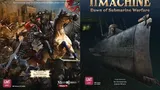 The image features two board game covers side by side. On the left, "Purgatorio: Battles of the Guelphs and Ghibellines 1176-1325" showcases a dramatic scene with armored knights engaged in battle, set against a backdrop of a medieval castle and a cloudy sky. On the right, "Infernal Machine: Dawn of Submarine Warfare" presents a dark underwater scene featuring a submarine, with faint light illuminating the water and hints of a shipwreck in the background. Both covers highlight the historical themes of their respective games.