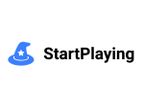 The image features the text "StartPlaying" in bold, black font against a plain white background. The simplicity of the design emphasizes the brand name, making it easily recognizable. This logo represents the platform that connects players with professional Game Masters for tabletop role-playing games.