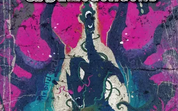 Dark Places & Demogorgons text over colorful graffiti and a shadowy figure.