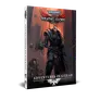 A physical book titled "Adventures in Gilead" for Warhammer 40,000 Roleplay: Wrath & Glory is prominently displayed, featuring a striking cover illustration. The cover depicts a heavily armored character wielding a large hammer, standing in a dark, ominous environment filled with shadowy figures and gothic architecture. The title and logo are clearly visible at the top, with the subtitle "Adventures in Gilead" featured prominently at the bottom.