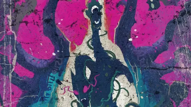 Dark Places & Demogorgons text over colorful graffiti and a shadowy figure.