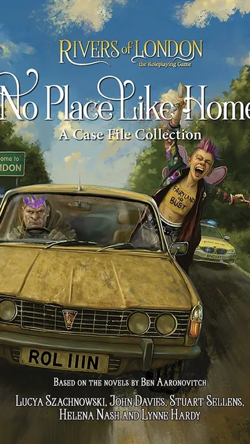 A yellow car with license plate "ROL 111N" on a road, a person with purple hair leaning out, and a "Welcome to LONDON" sign.