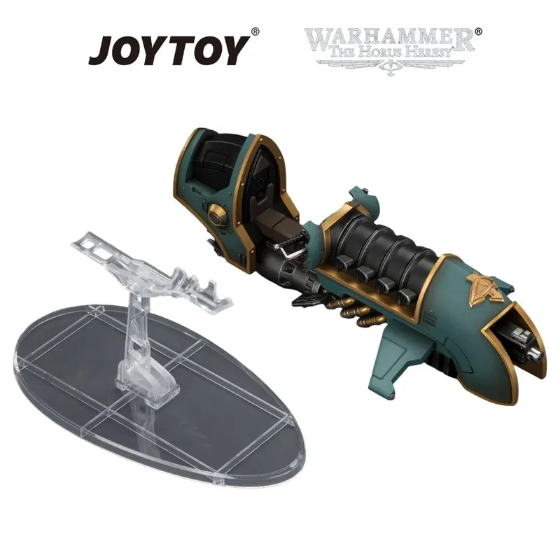 Green and gold jetbike on clear stand, JOYTOY and Warhammer logos.