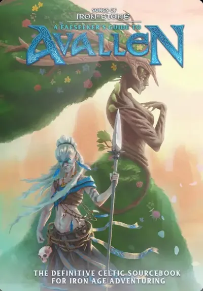 A blue-skinned woman and a tall, skeletal figure with a spear, surrounded by flowers and banners.