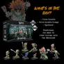 A box labeled "Gremlin Starter Warband" from Warp Miniatures is prominently displayed, featuring artwork of various Gremlins in a forest setting. Surrounding the box are seven distinct miniatures, including a Great Gremlin, seven Gremlin Scamps, and a Spit Lizard, all intricately detailed and painted. The text highlights that the miniatures are made of metal and resin, and emphasizes that this set includes everything needed to start playing with the Gremlins.