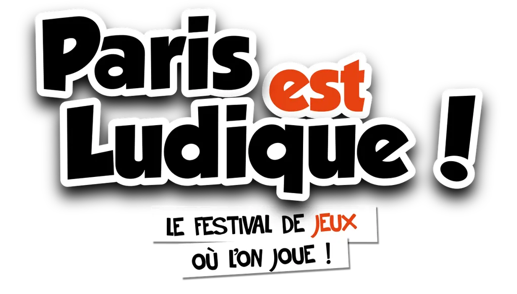 A bold and colorful graphic features the text "Paris est Ludique!" prominently at the top, with playful typography. Below, a white banner reads "le festival de jeux où l'on joue!" against a black background, emphasizing the festival's focus on games. The dates "27-28 juin 20" are displayed at the bottom, indicating the event's schedule.