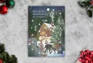 Advent of Abomination Solo Journaling Game calendar with a cabin, wolf, and numbered doors.