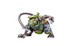 A detailed miniature of a Verr-Myn character, featuring a muscular, anthropomorphic rat-like figure with a green and gray color scheme. The character is equipped with various cybernetic enhancements, including a large backpack with tubes and a sharp blade on one arm. Its stance is dynamic, suggesting readiness for action, with a long, segmented tail and fierce facial features that convey a sense of aggression.